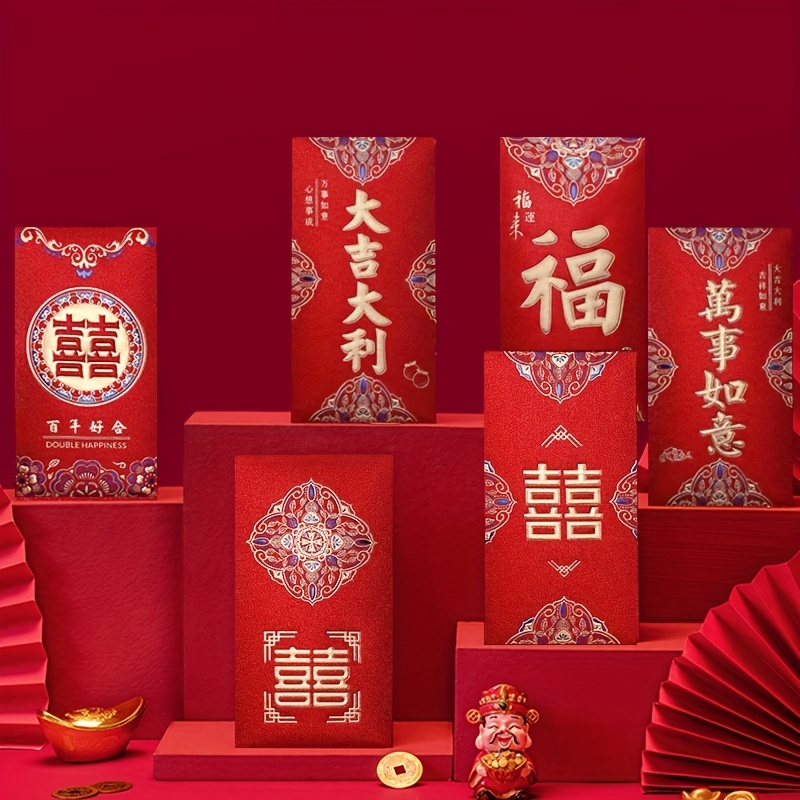 Assorted Chinese Wedding Double Happiness Laser Cut Red Envelopes