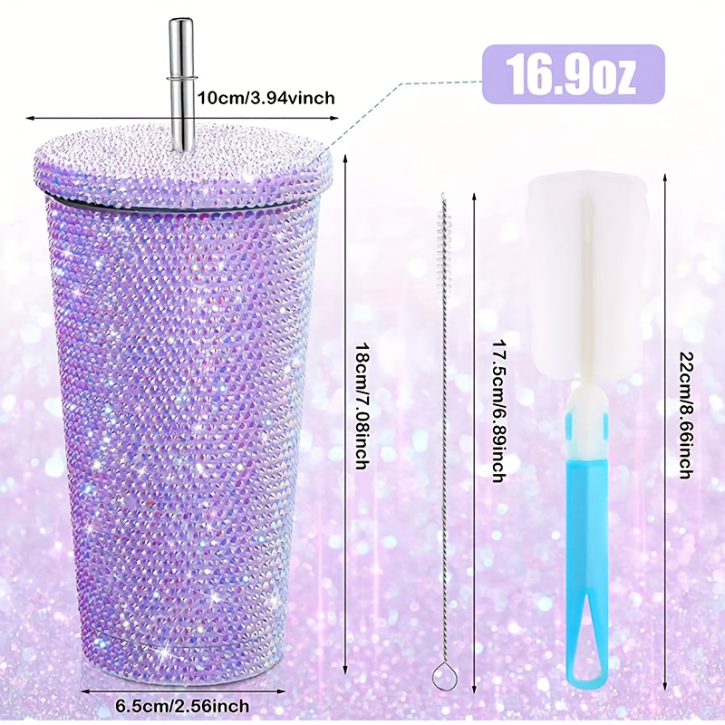 STITCH - Purple Glitter - Fashion Straw Tumbler - Size 19Oz