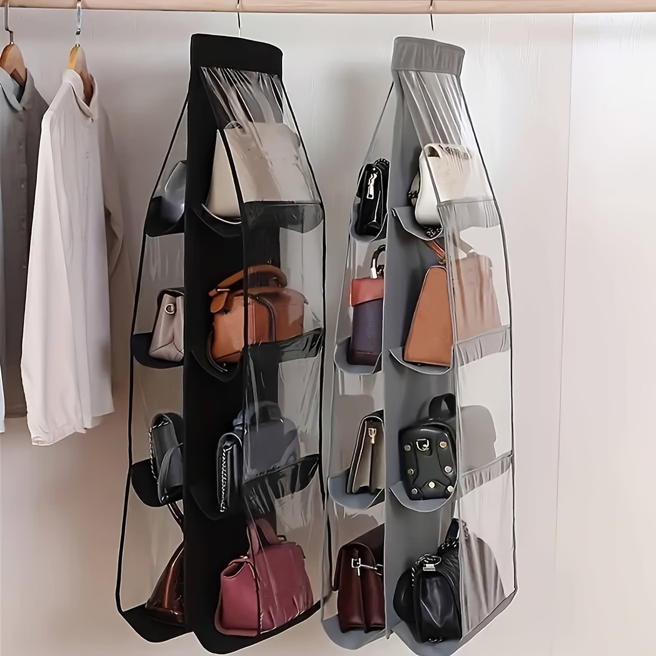 

1pc 6/8 Pockets Hanging Bag Organizer, Closet Wardrobe Storage Bag, Household Hanging Rack & Holder