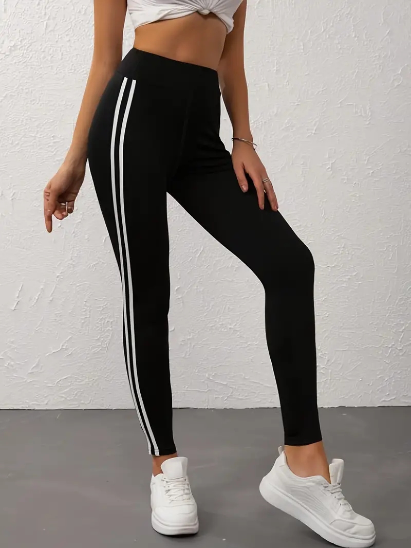 Side White Striped Yoga Pants Plain High Stretch Slim Fit - Temu