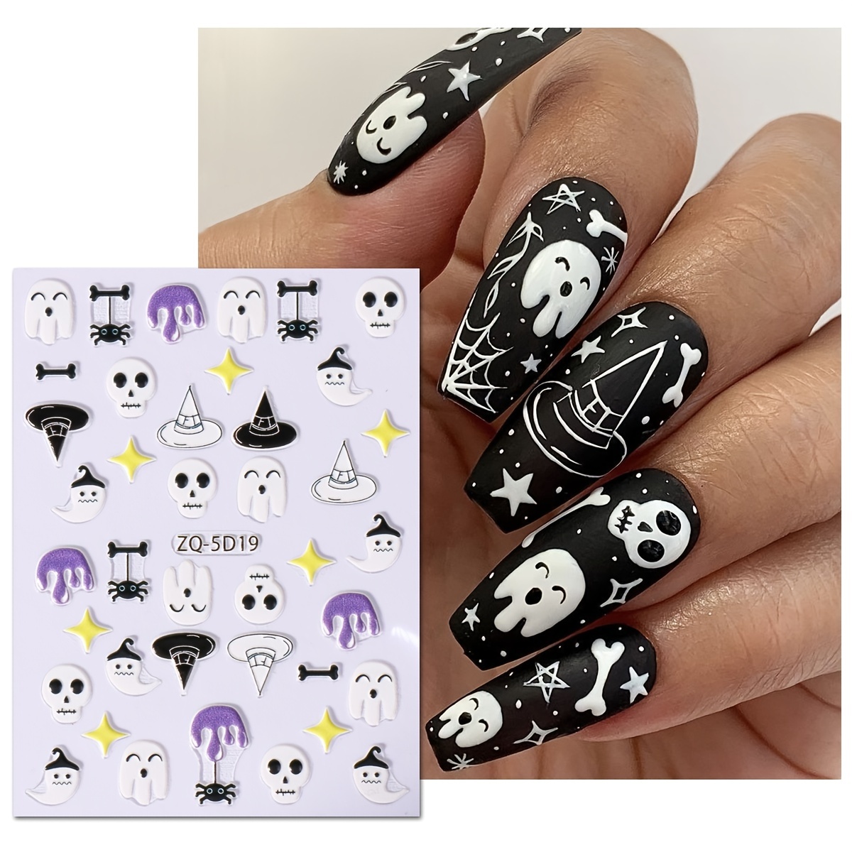 Halloween Nail Art Stickers,pumpkin Skull Spider Bat Ghost Black Cat Design  Nail Art Decals For Diy Or Nail Salons,self Adhesive Nail Art Supplies For  Women And Girls - Temu