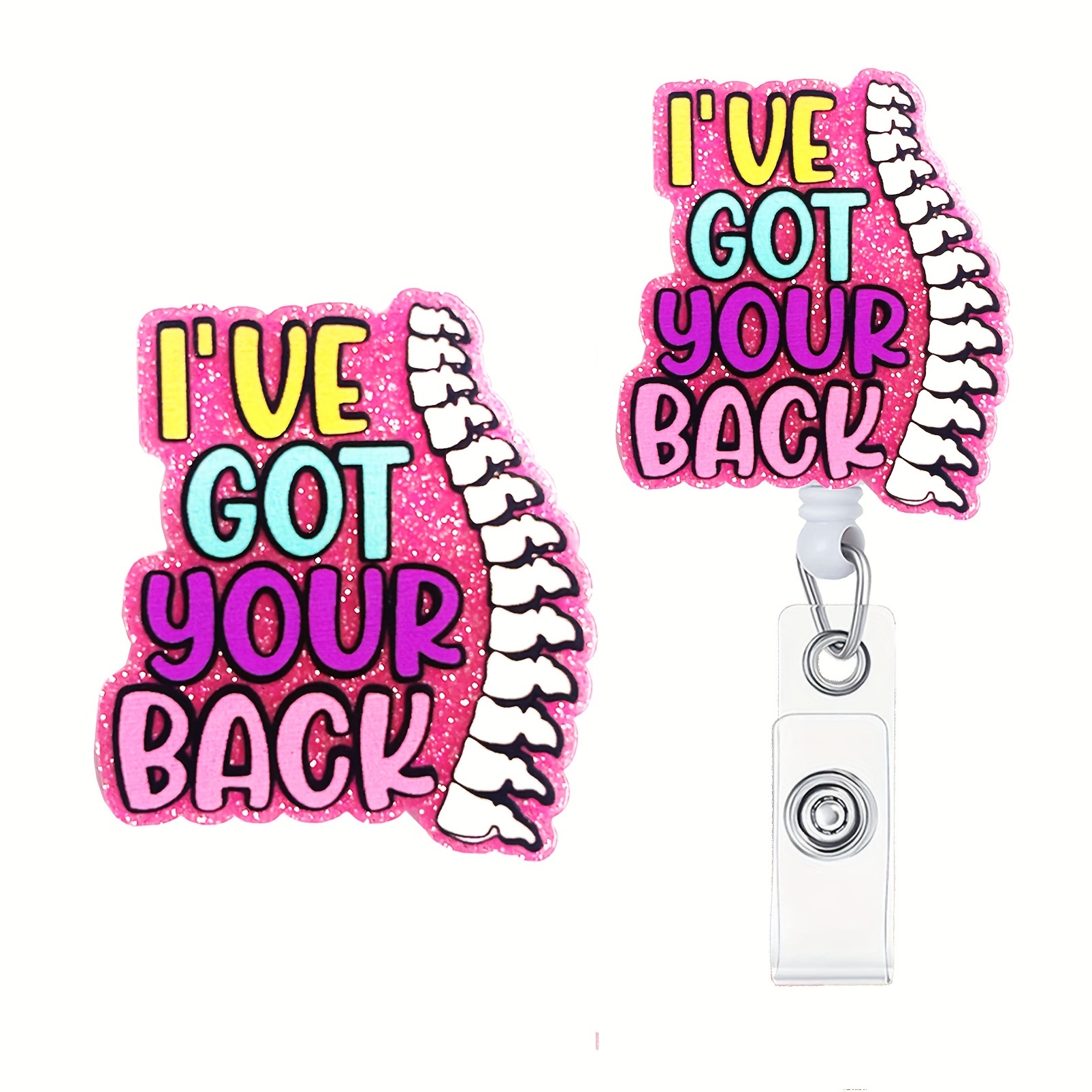 1pc I've Got Your Back Retractable * Glitter Badge Reel With Clip, Funny  Spine ID Card Badge Holder Gift For Nurses Doctors PT Physical Therapist M