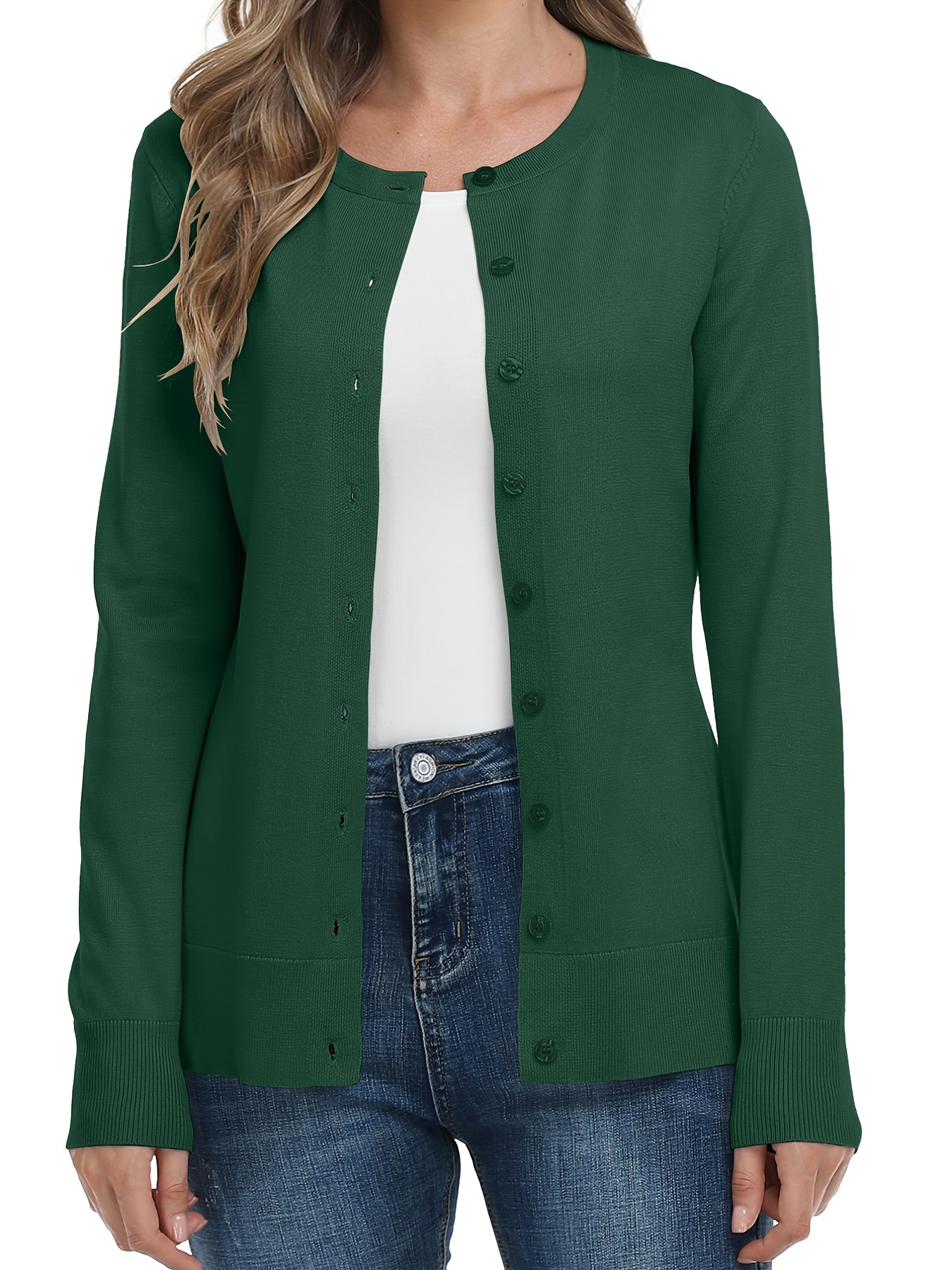 Canrulo Womens Shirt Long Sleeve Blouse Open Front Cropped Cardigan Buttons  Down Lapel Neck Shirts Top Green M 