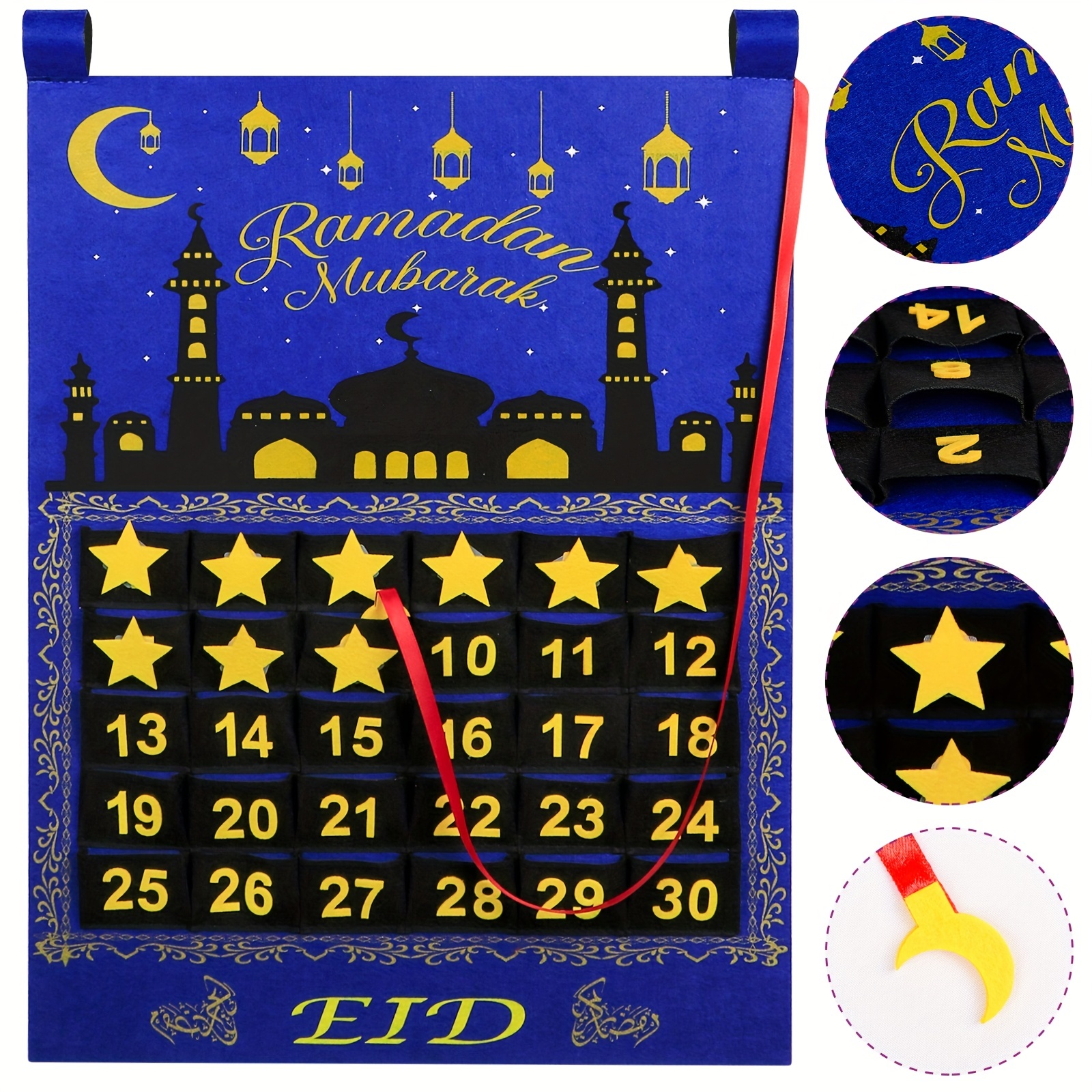 Eid Ramadan Mubarak Felt Advent Calendar Countdown Muslim Kareem Hanging  Decor