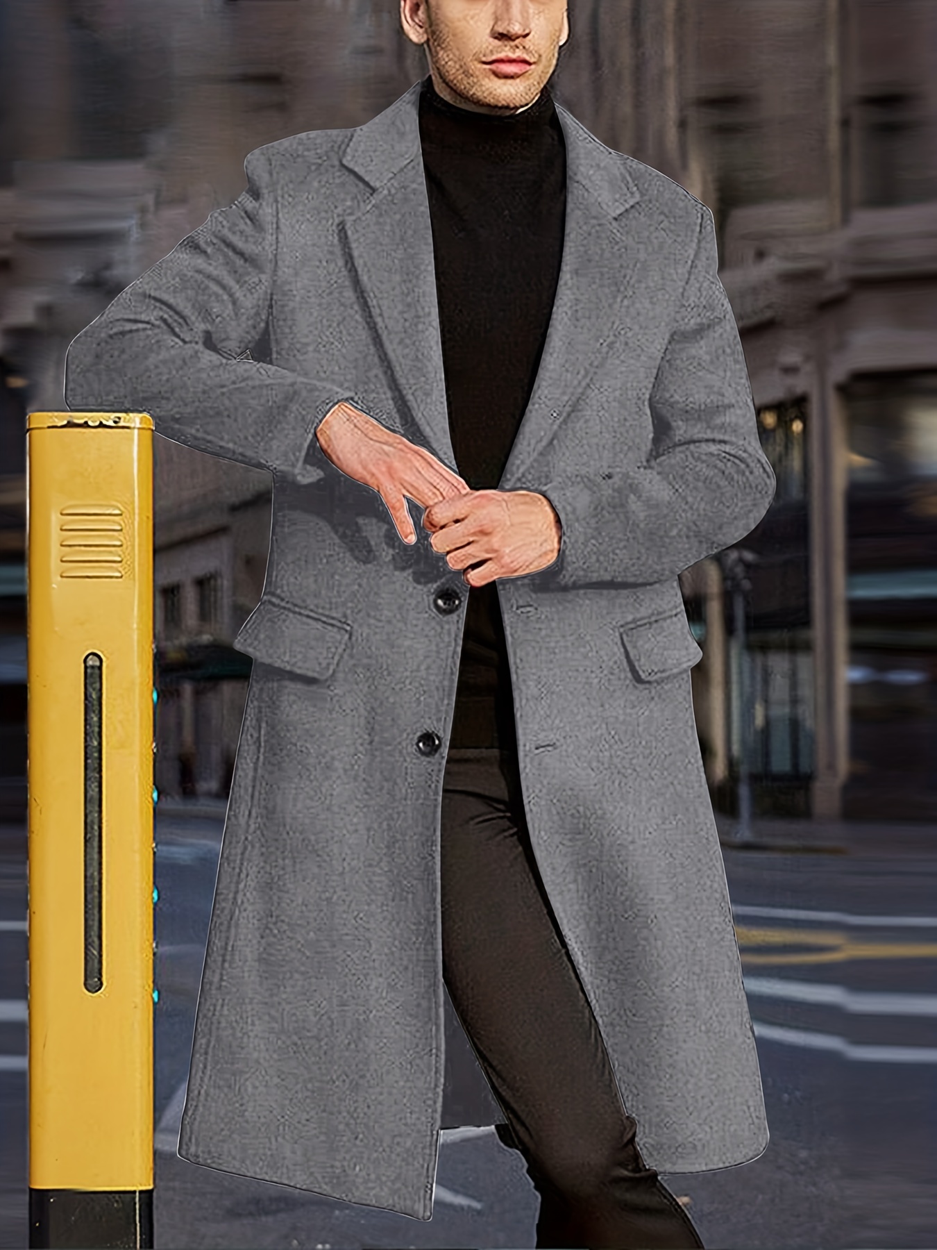 Plus Size Men's Solid Coat Fashion Fleece Long Jacket - Temu Canada