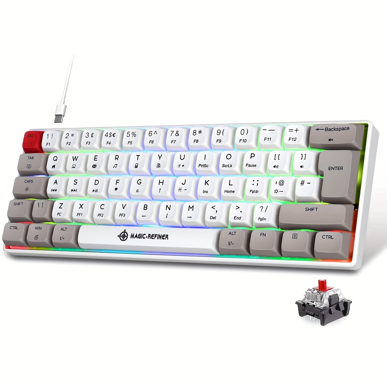 60% Mini size Mechanical Gaming Keyboard 62 Keys with RGB Backlit Wired  Type C
