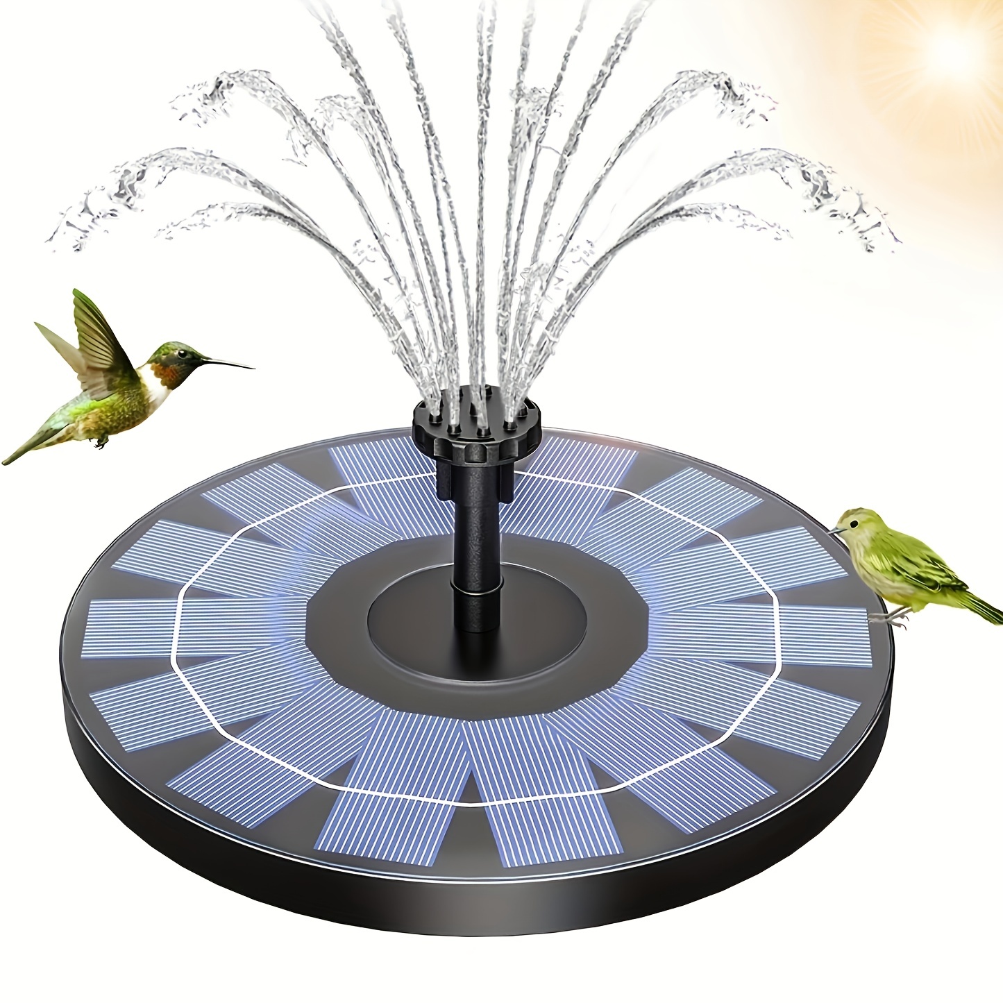 

1pc Solar Powered Water Fountain, Solar Fountain Bird Bath Pump With 6 Nozzles, Free Standing Portable Floating Solar Powered Water Fountain Pump For Garden, Pond, Pool, Outdoor And Backyard, 1.5w