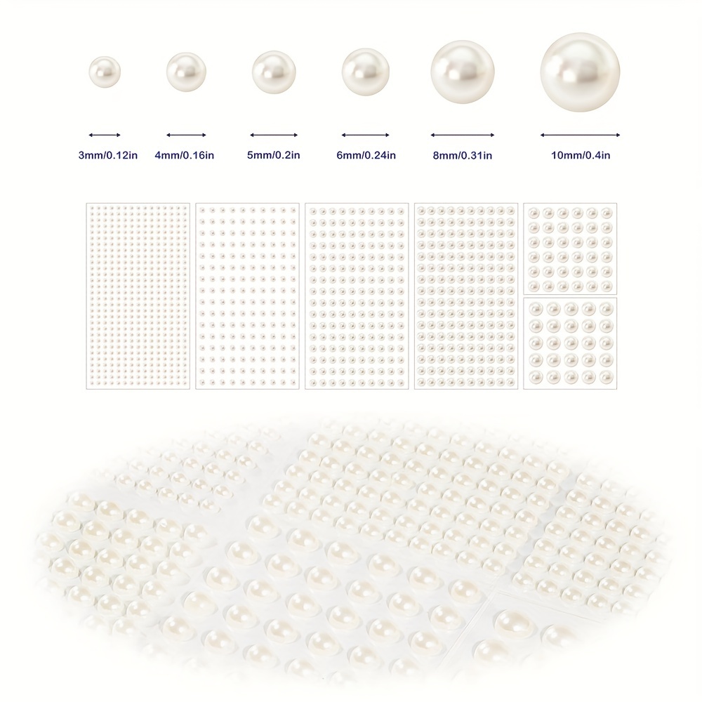 7 Sizes Self Adhesive White AB Hair Pearl Stickers, 2032 Pieces Stick on  Pearls