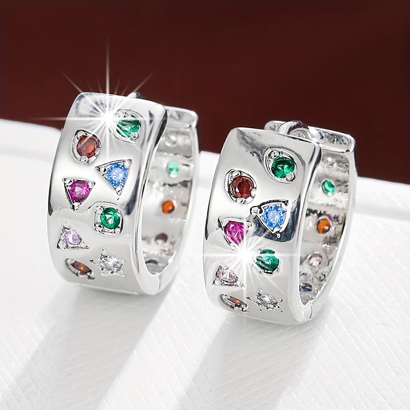 Fashionable Colorful Pattern Copper Inlaid Zirconia Personalized Earrings
