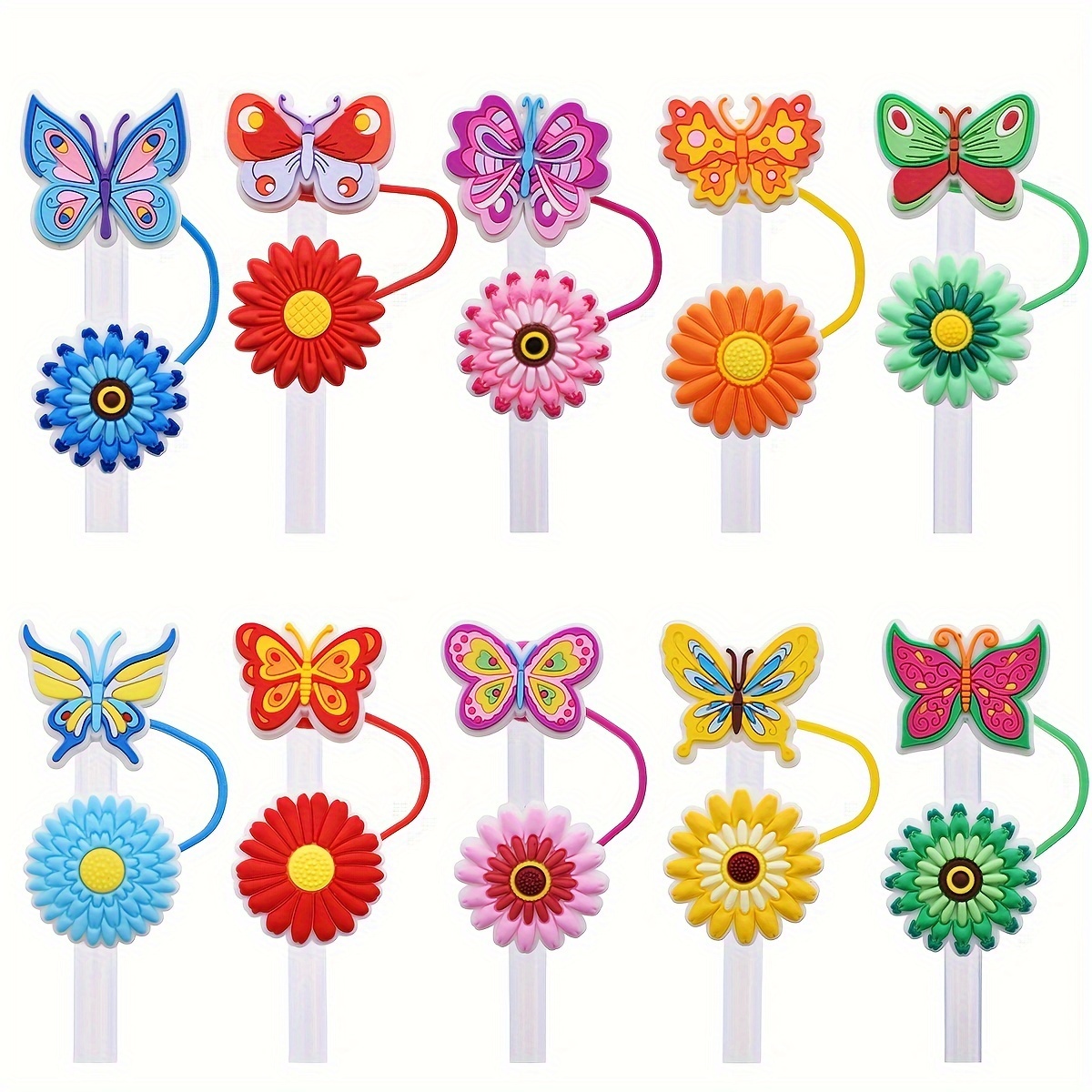 10Pcs Flower Straw Topper Fitting for Stanley Straw Covers, Silicone Straw  Cover