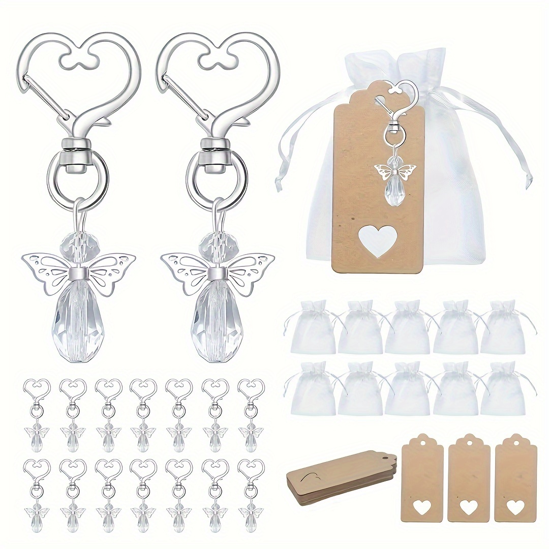 

30 Sets (30 Pieces Of Angel + 30 Pieces Of Label + 30 Pieces Of Gauze) Guardian Angel Key Ring Set Gift Diy Keychain Pendant Wedding Accessories, Party Gift