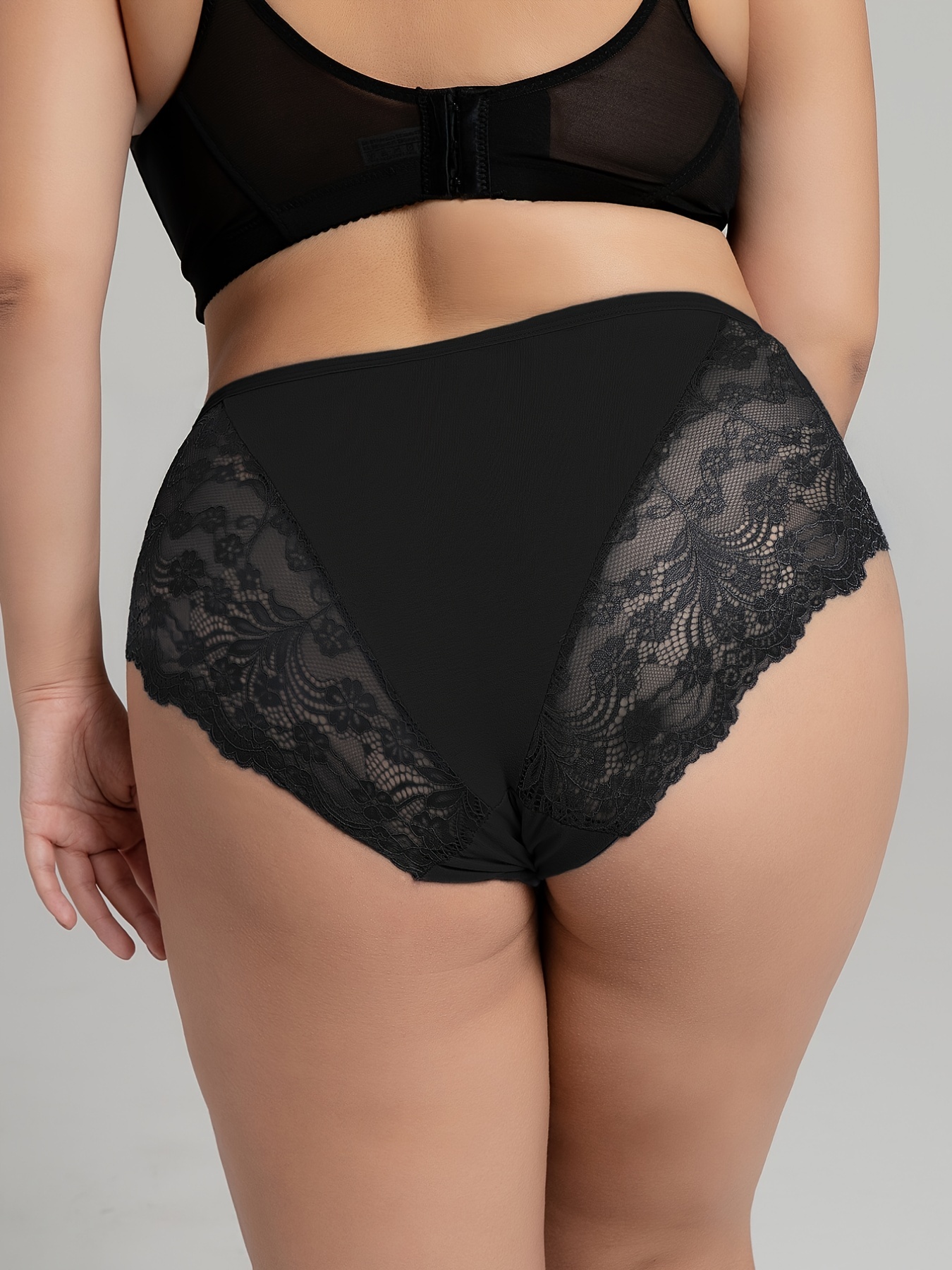 Plus Size Solid Contrast Lace Sexy Panties Women's Plus High - Temu