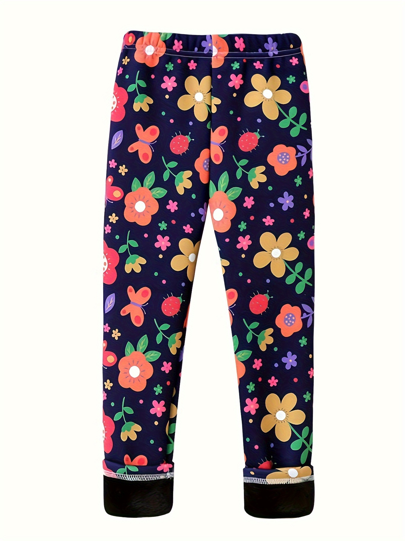 Vintage Style Girls Flora Print Leggings Warm Leggings Fall - Temu