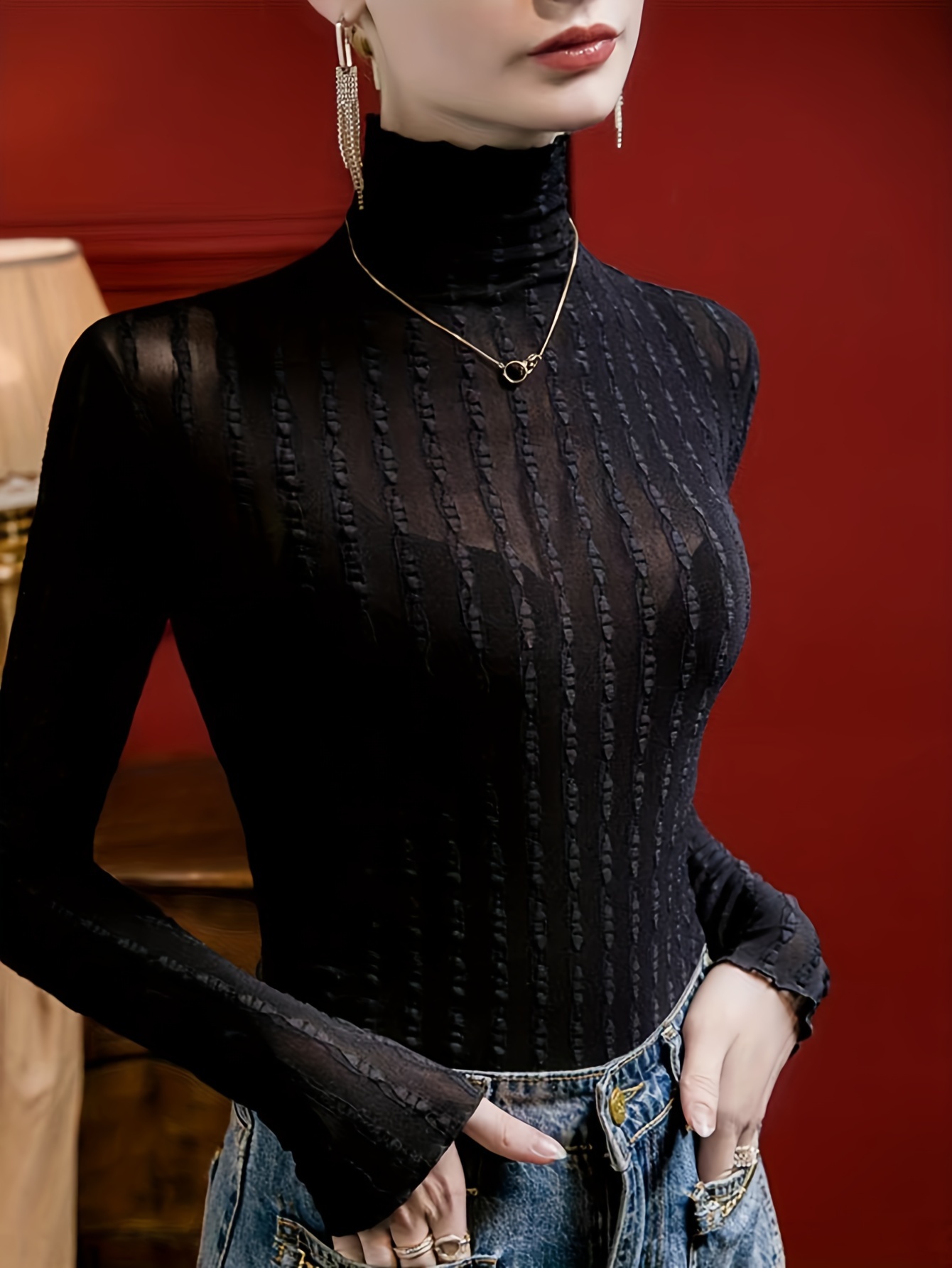 Sheer Turtleneck - Temu