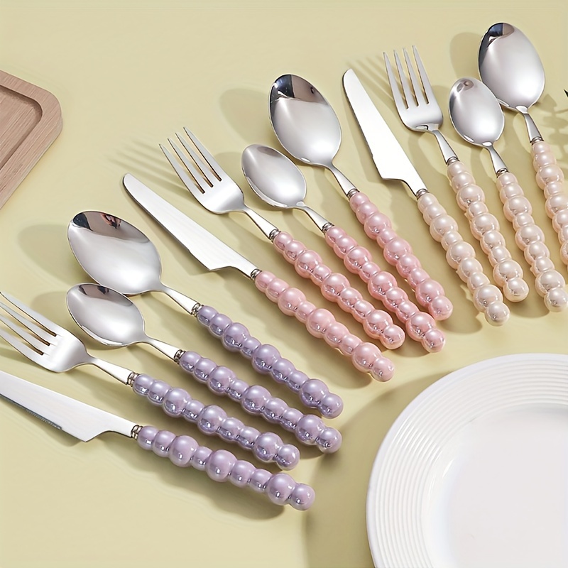 Pearl Ceramic Handle Knife Fork And Spoon Set Light Luxury - Temu