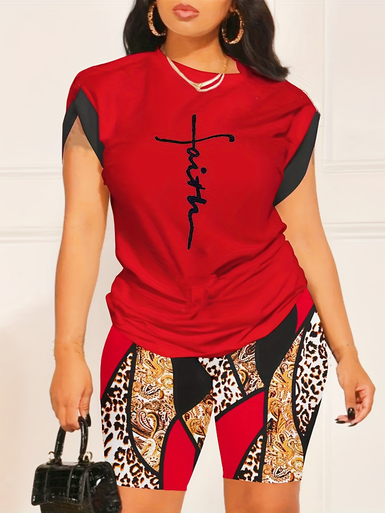 Faith Letter Print Two Piece Set Casual Outfit