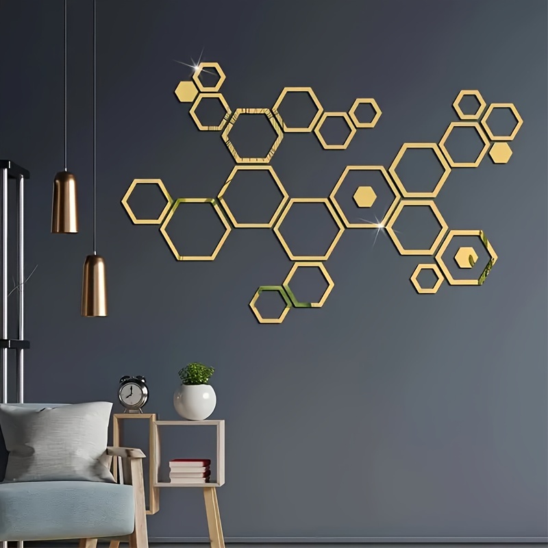 

24pcs Hexagon 3d Wall Mirror Stickers, Flexible Acrylic Self-adhesive Diy Decor For Home, Living Room, Bedroom, Spring Festival, New Year Decoration