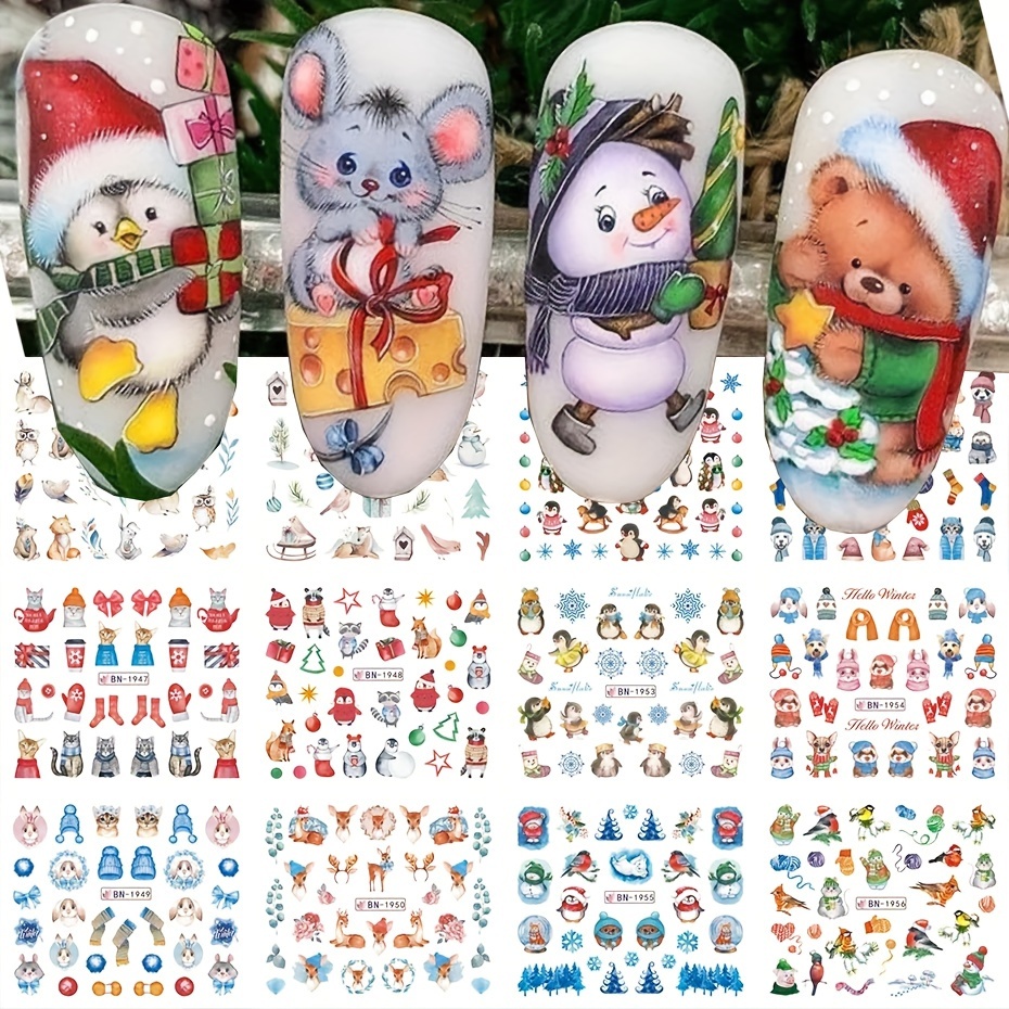 

24 Sheet Christmas Nail Water Transfer Stickers, Santa Claus Snowflake Elk Christmas Tree Penguin Design Nail Art Decals, Self Adhesive Cartoon Nail Art Supplies For Women And Girls