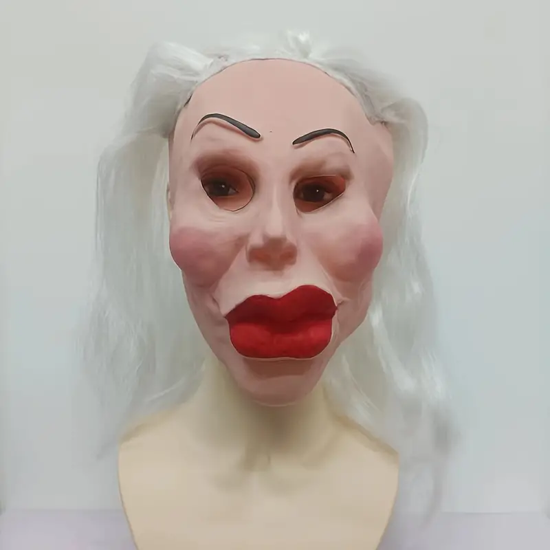 Máscara Mujer Realista, Terror, Divertida Sexy Peluca Blanca Larga
