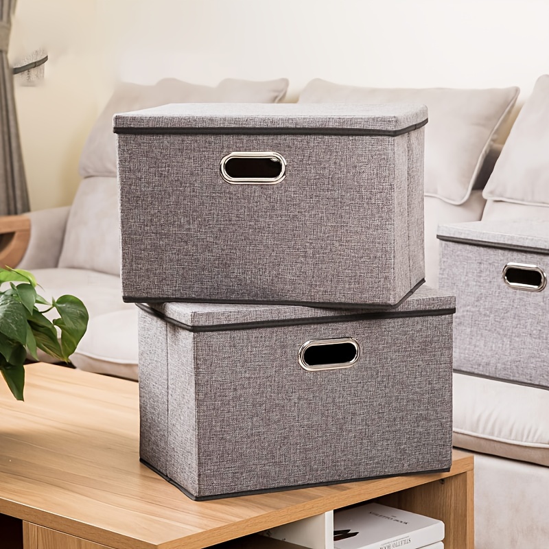 Large Collapsible Storage Bins With Lids Linen Fabric Foldable
