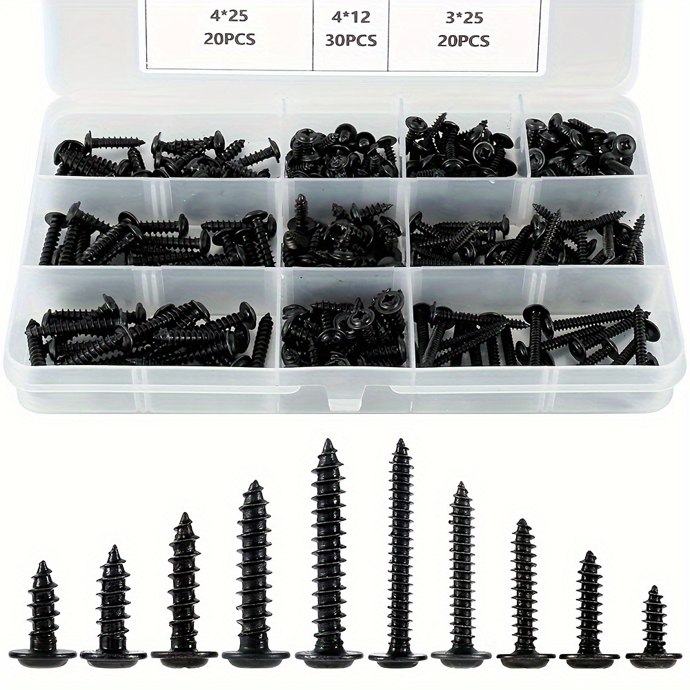 

280pcs M3 M4 Screws Self Tapping Screws With Washers Pan End Phillips Self Drilling Wood Screw Assortment Kit 8/10/12/16/20/25mm Zinc Plated Carbon Steel Screws Countersunk Machine Screw Fasteners