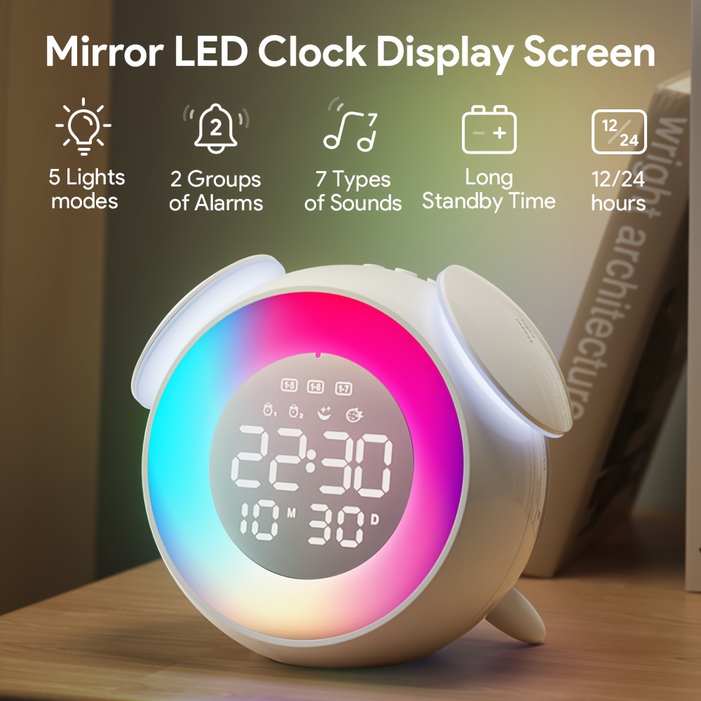 1pc Colorful Nightlight Led Digital Alarm Clock Wake Light Sunrise
