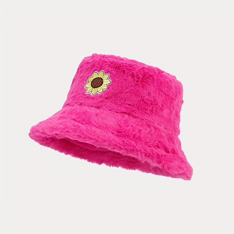 Sunflower Patch Fuzzy Bucket Hat Women Trendy Candy Color - Temu Canada