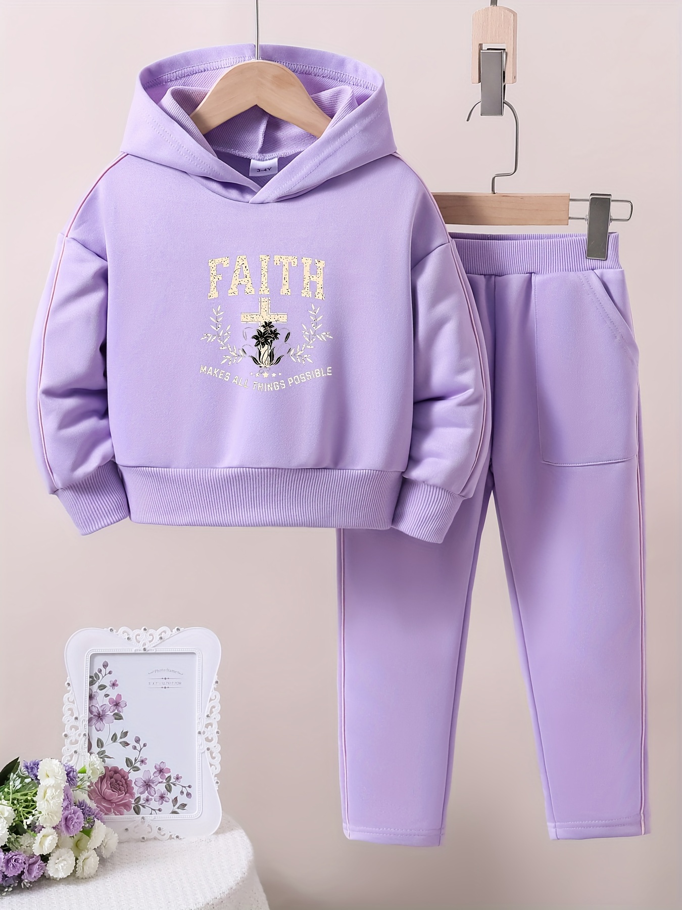 Activewear Set Hoodies Faith Cross Print Girls + Pant Set - Temu Australia