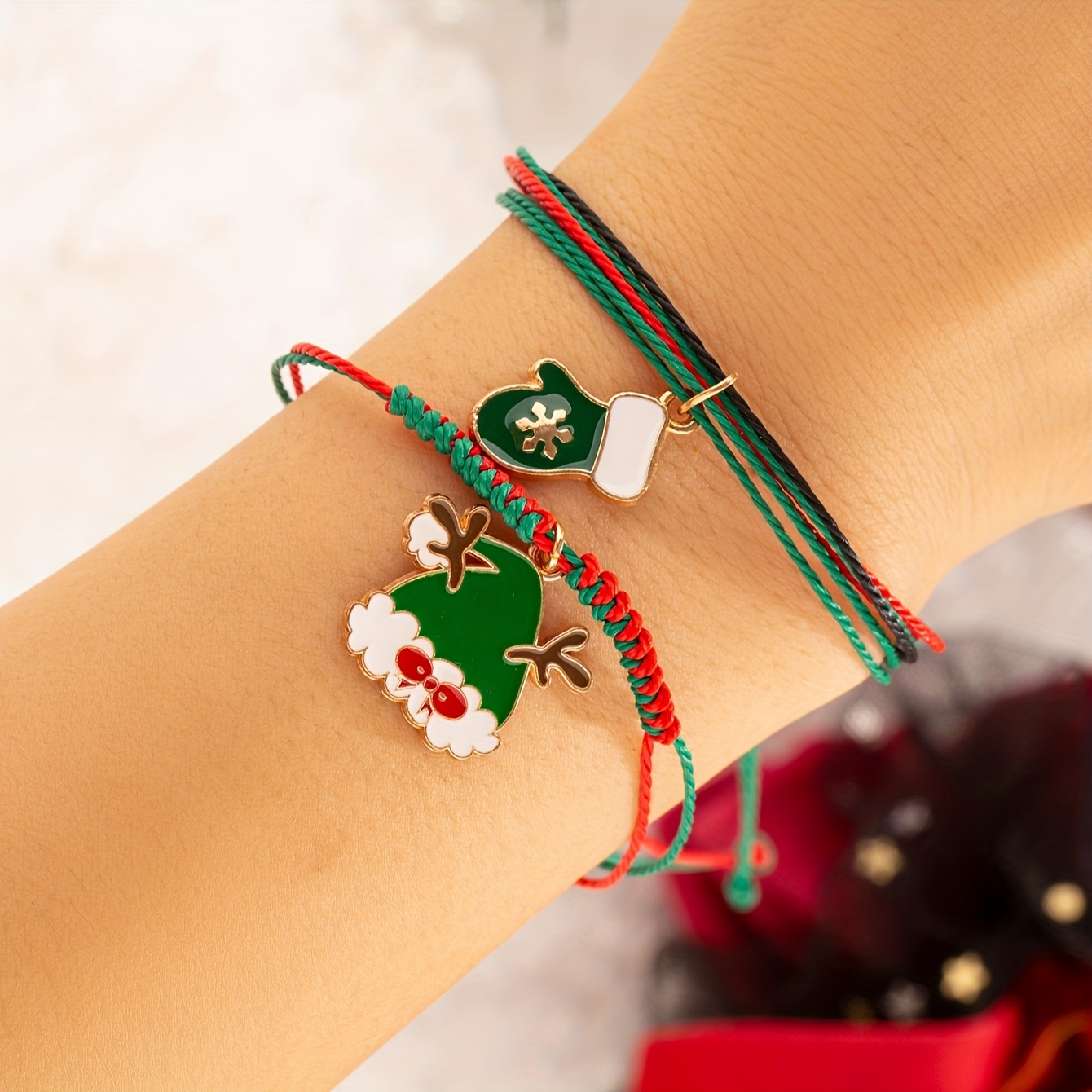 Red and Green Christmas Charm Bracelet