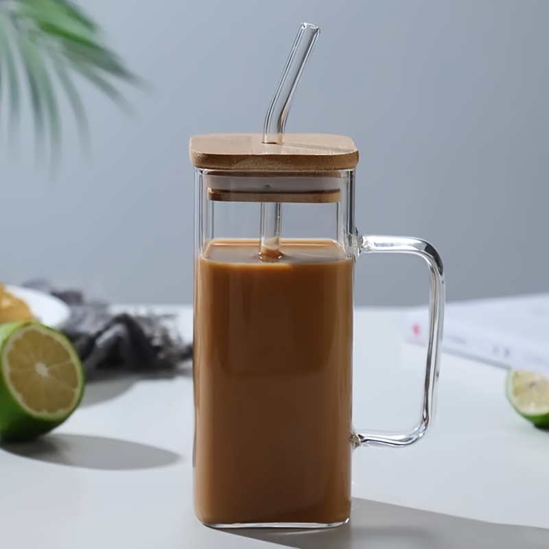 Can-shaped Glass Cups With Bamboo Lids For Iced Coffee, Soda, Whiskey,  Bubble Tea, Water, Juicing, Smoothies, Milk - Perfect For Office And Home  Use - Temu