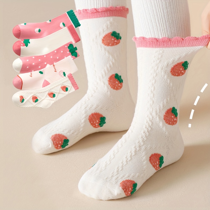 Girls' Autumn and Winter New Cream Strawberry Socks 5 Pairs-S01