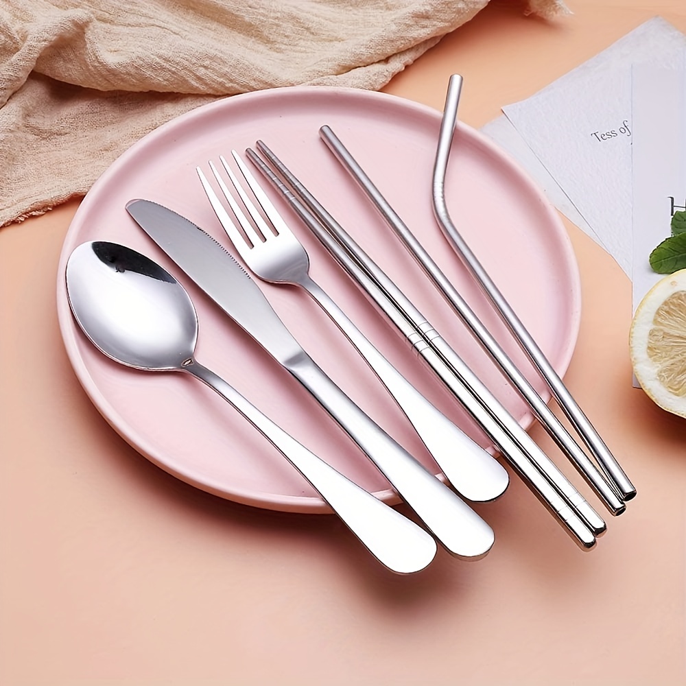 Travel Utensils,stainless Steel Cutlery Set Portable Camp Reusable Flatware  Silverware, Include Fork Spoon With Case - Temu Austria