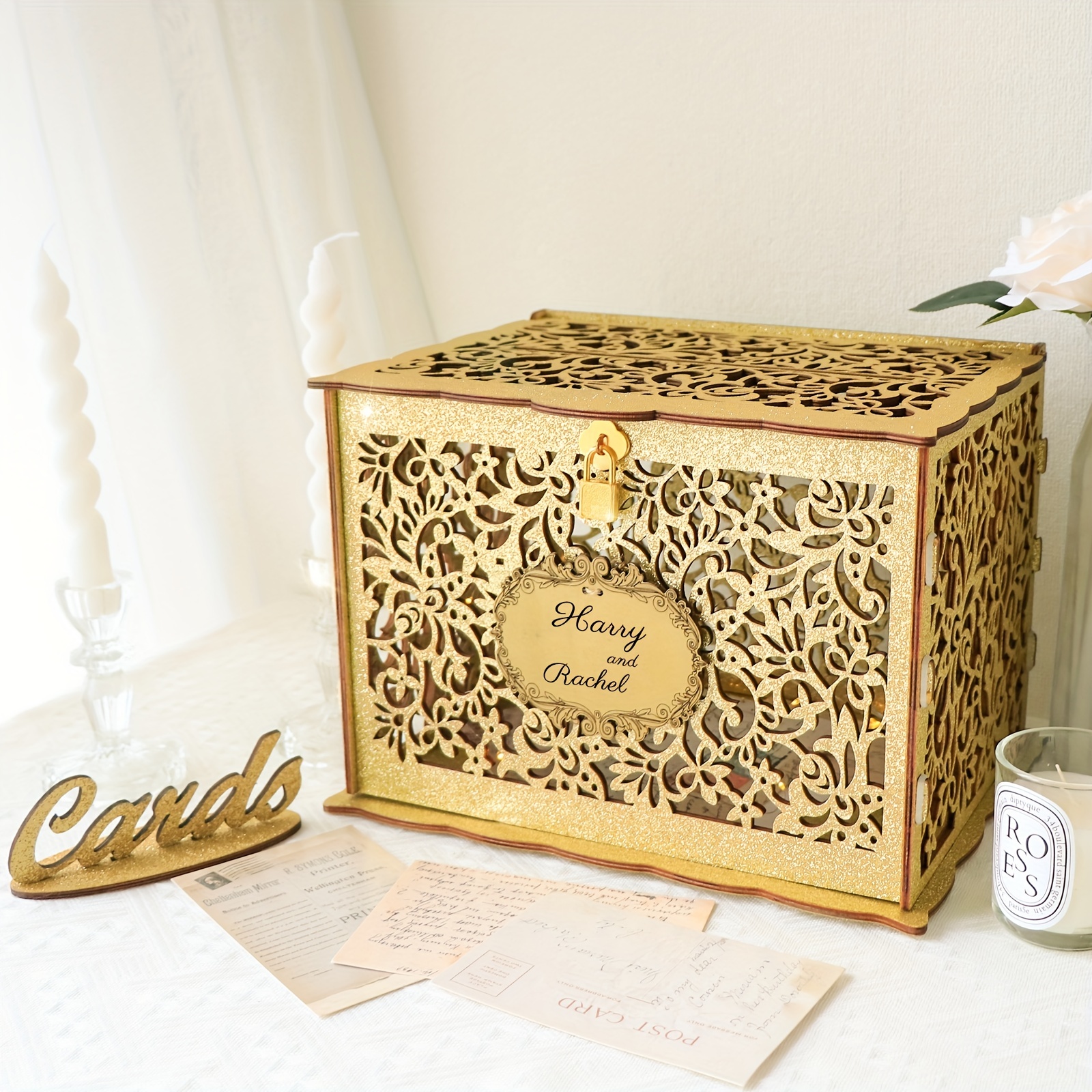 OurWarm Wedding Card Box with Lid Wood Gift Card Box for Wedding