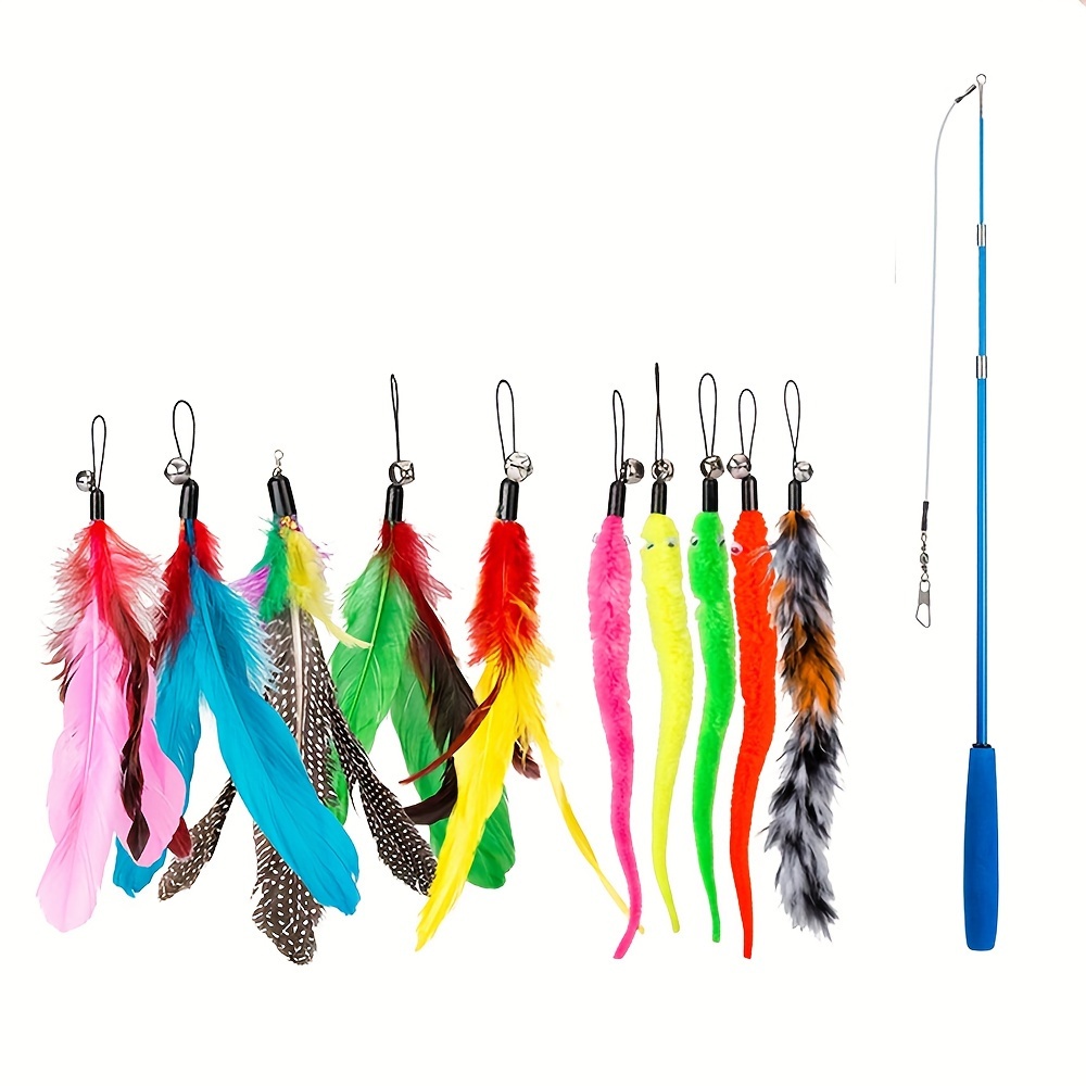 Cat Wand Toy Cat Feather Propeller Toy Bell Steel Wire Cat - Temu