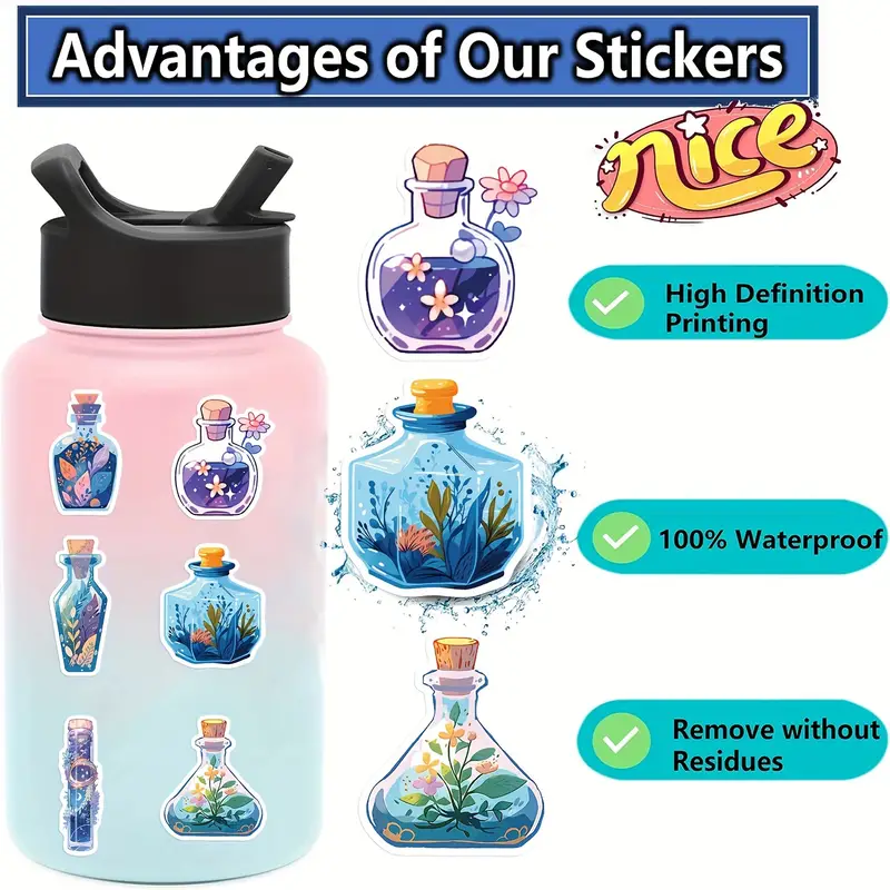 Cute Aesthetic Bottles Stickers Waterproof Vinyl - Temu