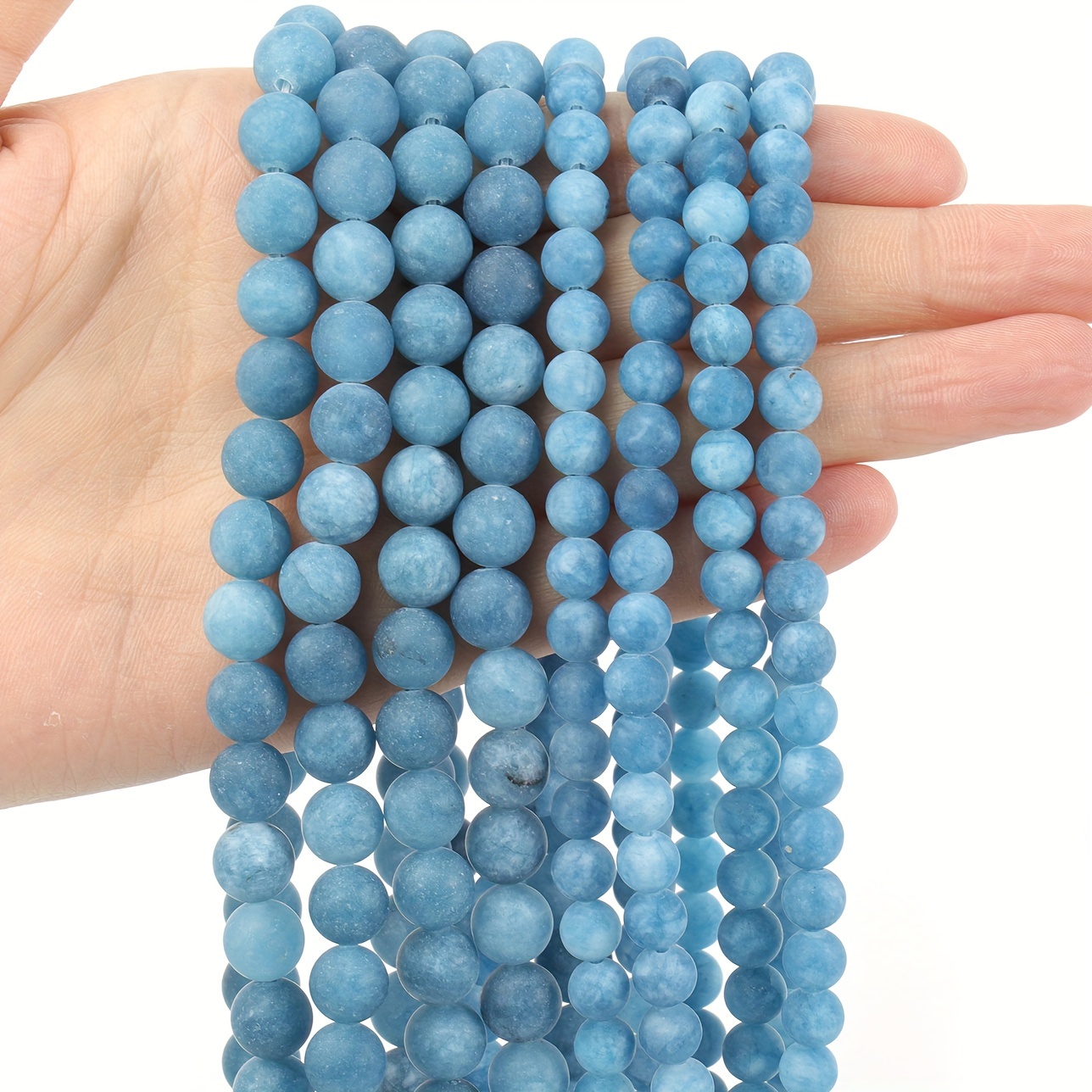 

Natural Stone Blue Matte Polished Round Loose Spacer Beads For Jewelry Making Diy Special Fashion Bracelets Necklace Earrings Craft Supplies Women Gifts