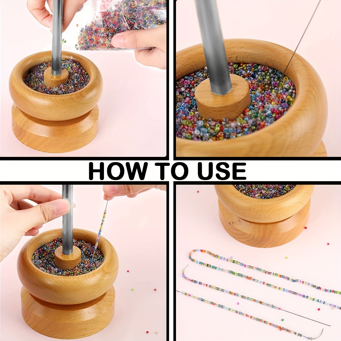 Wooden Bead Spinner with 2 Beading Needles & 500 Beads
