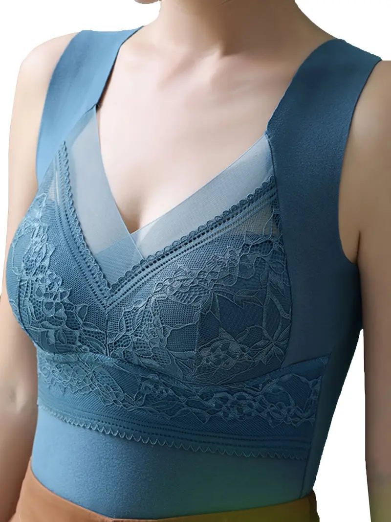 5pcs Lace Decor Thermal Tank Top For Fall & Winter, V-neck Warm Sleeveless  Top With Wirefree Bra, Women's Activewear
