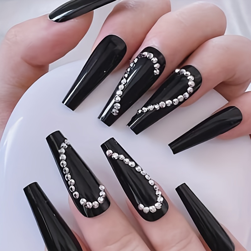 Long Ballerina Press On Nails black Coffin Fake Nails With - Temu