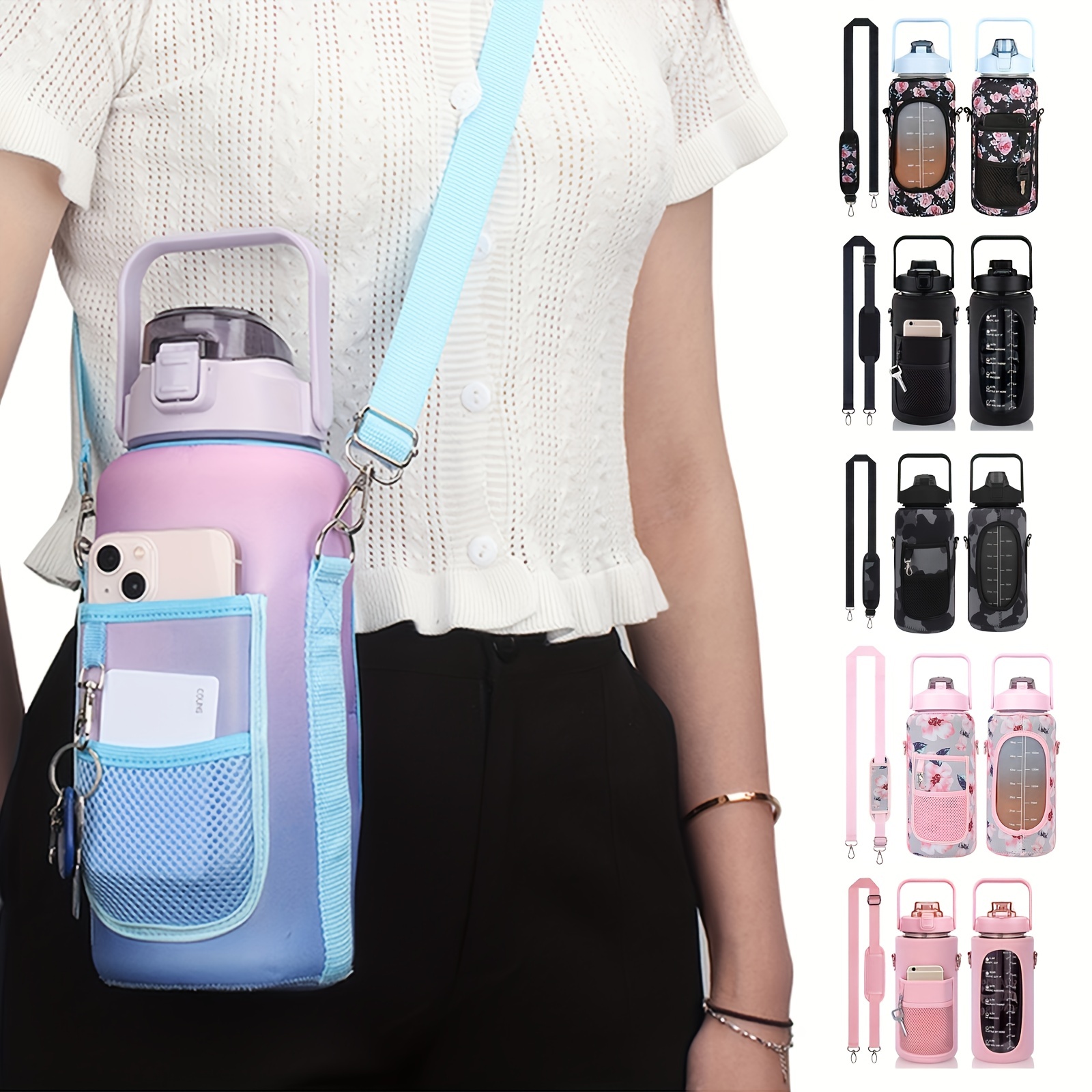 500ml Water Bottle Sleeve Cover Insulated Waterproof Neoprene Bottle Holder Carrier with Buckle Handle Black
