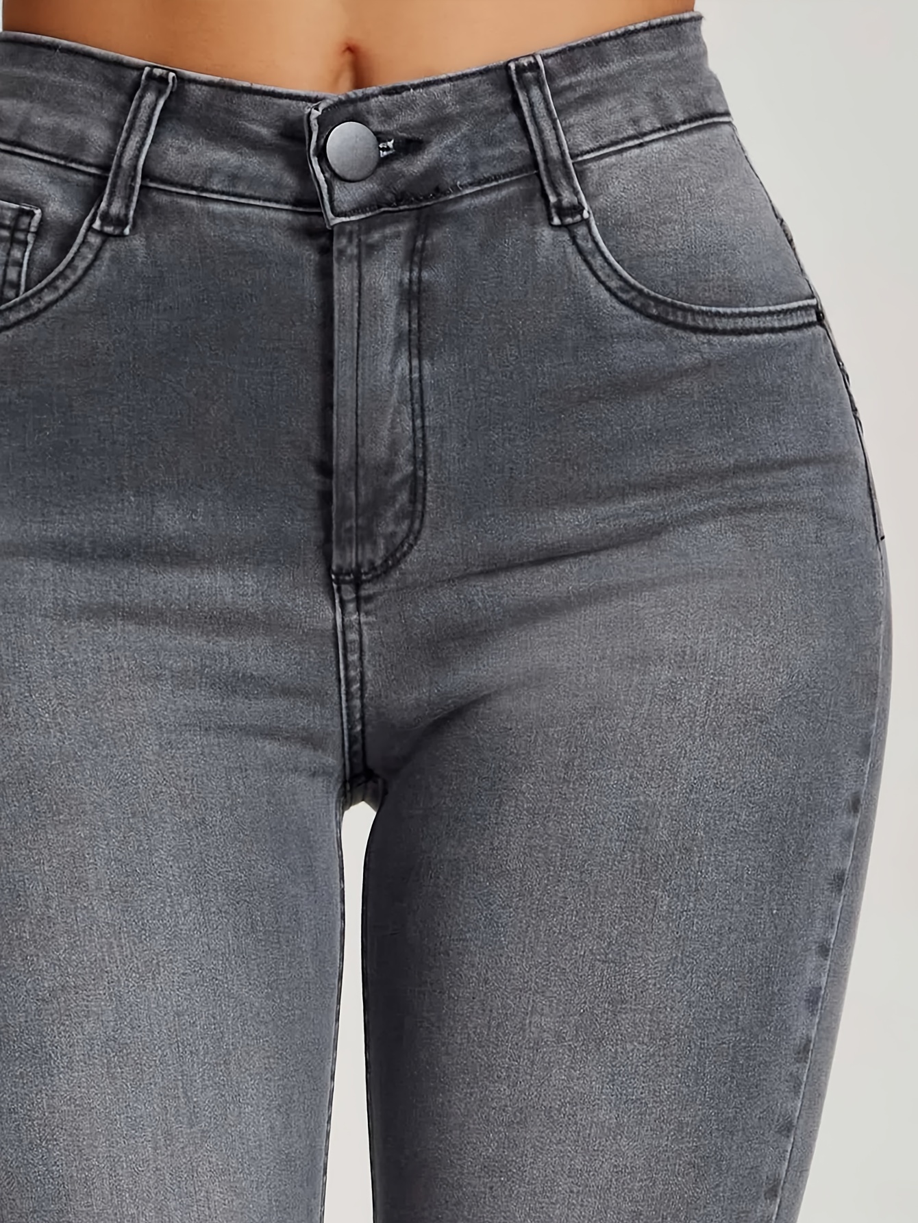 Jeans Ajustados Grises Elásticos Tiro Alto Pantalones - Temu