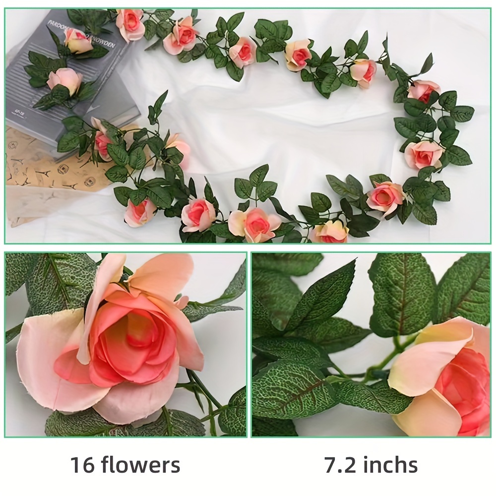 Artificial Rose Vine Flowers with Green Leaves 7.5FT Fake Silk