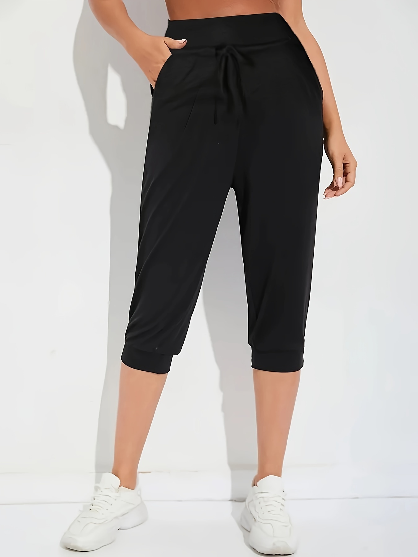 Plus Size Sports Pants Women's Plus Ruched Drawstring Slight - Temu