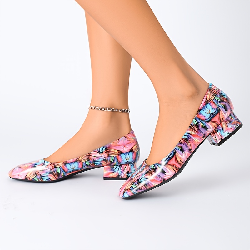colorful chunky heels women s elegant square toe dress pumps