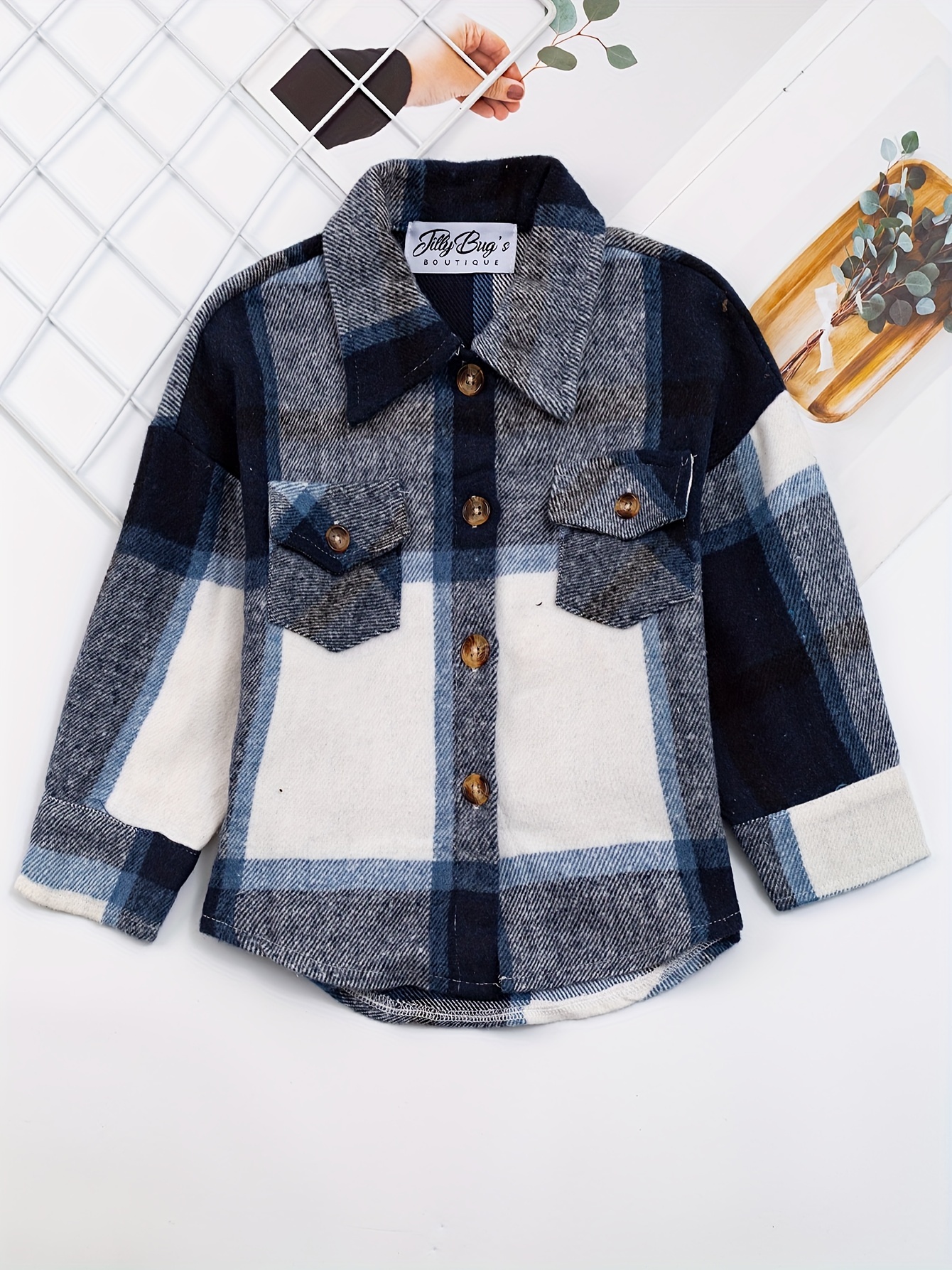 Girls Flannel Plaid Shirt Top Classic Style Button Collar - Temu