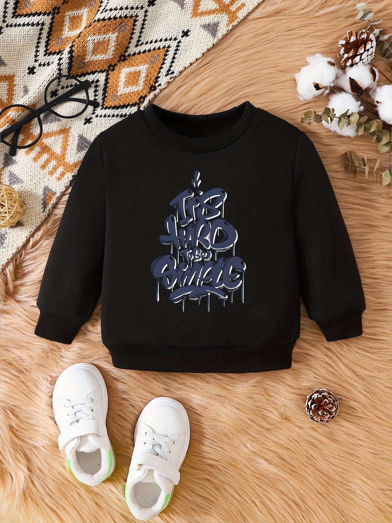 Boys Printed Round Neck Sweatshirt - Black