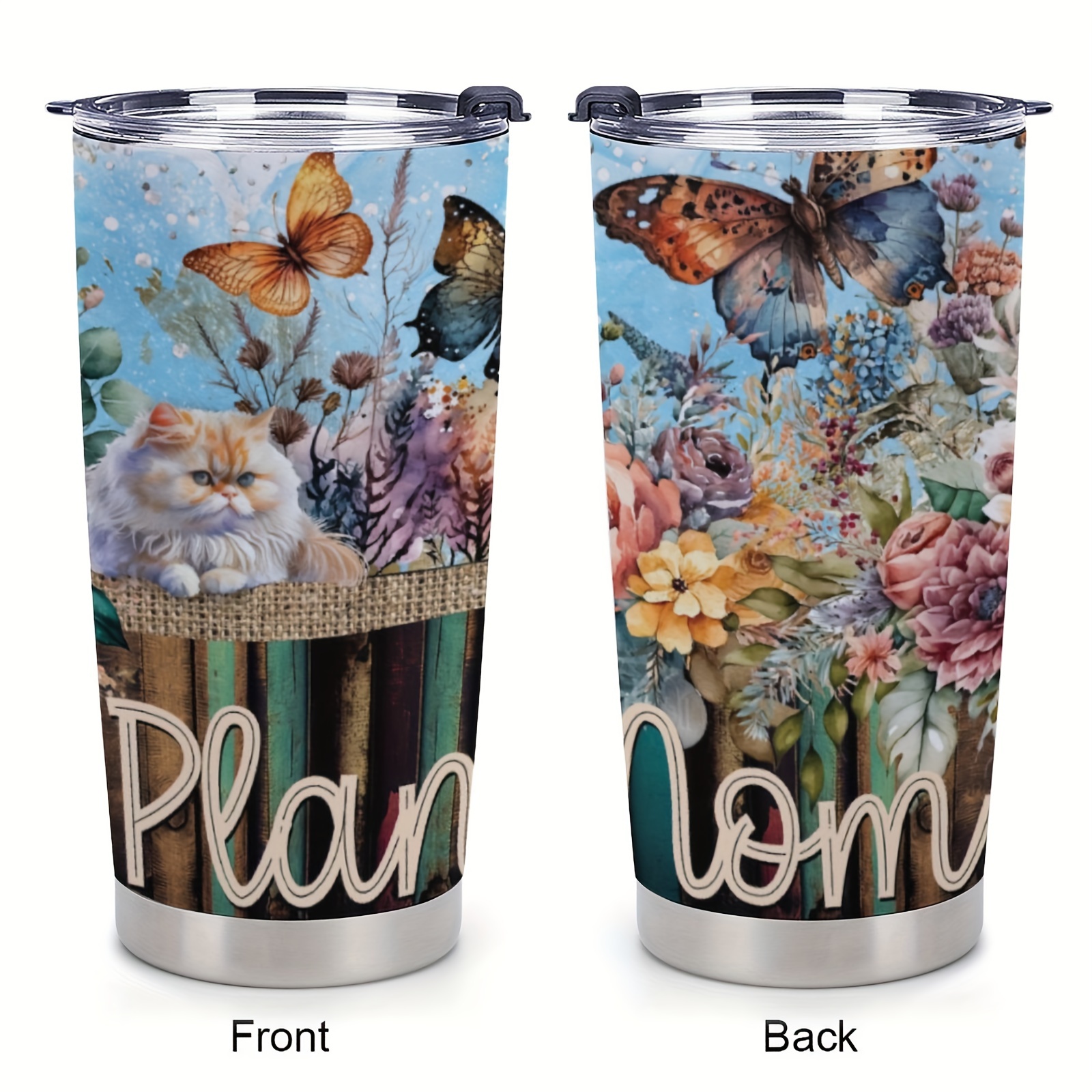 

1pc 20oz Beautiful Plant Mother Cup With Lid, A Birthday Present For My Mother, Double Wall Vacuum Insulated Travel Coffee Mug