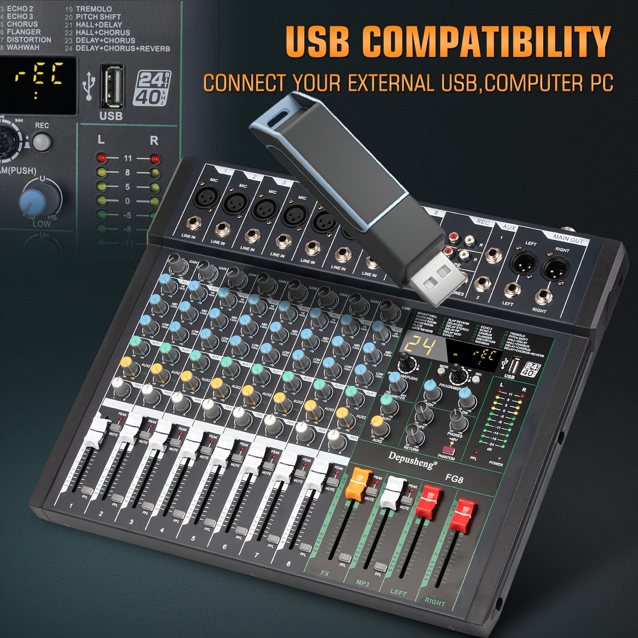 Depusheng Fg8 Professional Audio Mixer Sound Board Console Desk