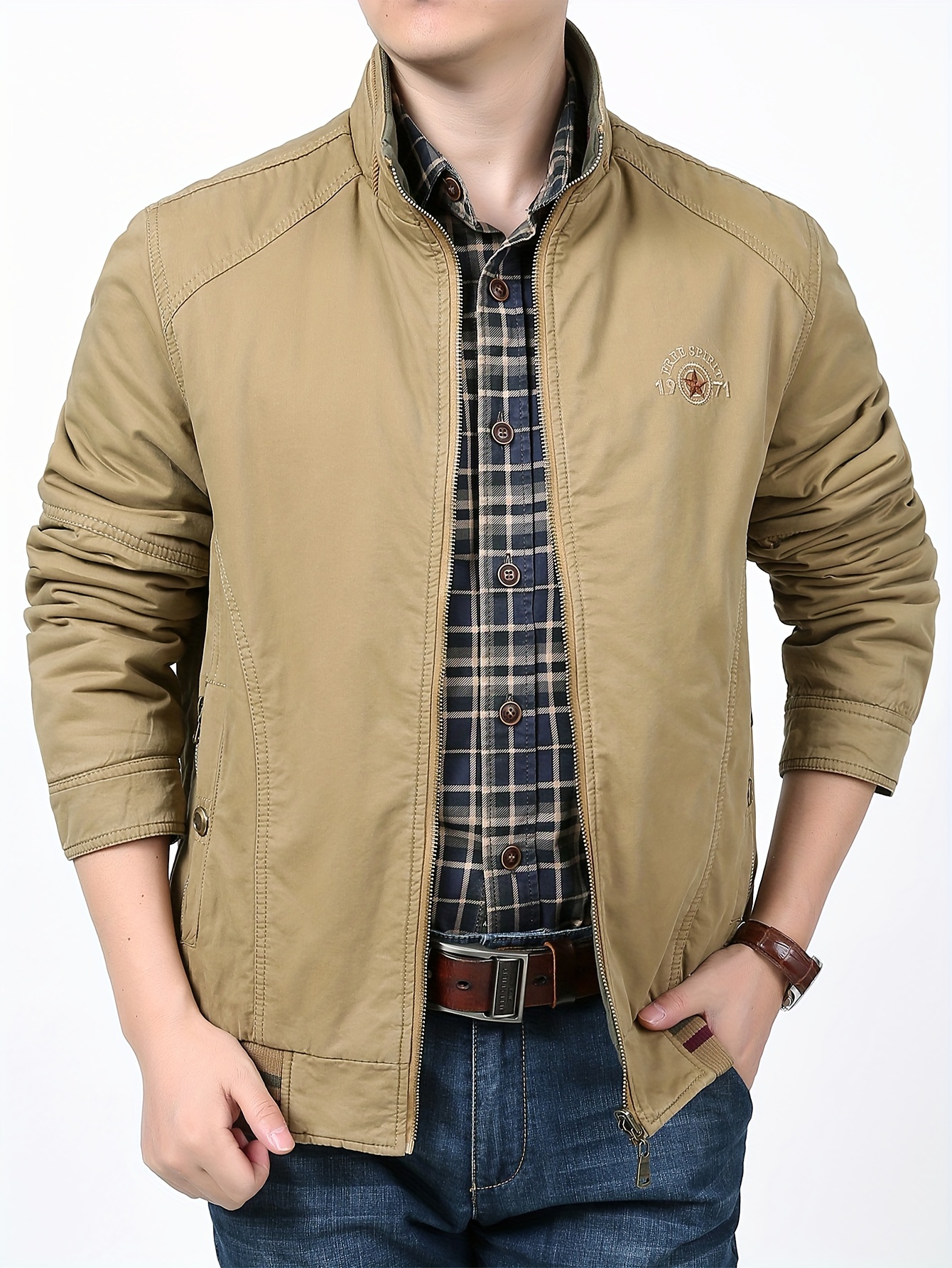 Men's Cotton Reversible Jacket, Casual Stand Collar Jacket