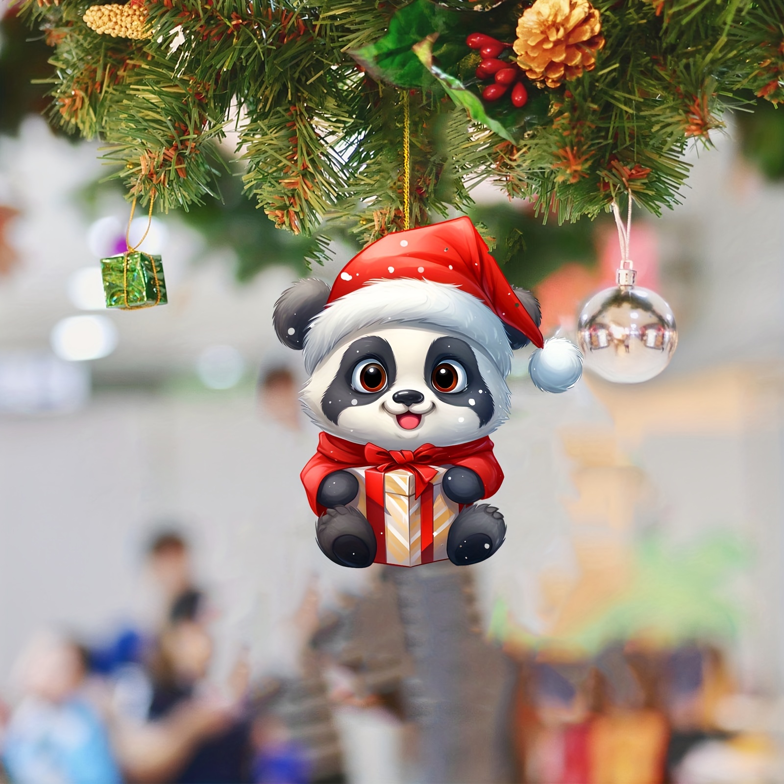 1pc かわいいパンダのクリスマスオーナメント 2D アクリルクリスマス ...